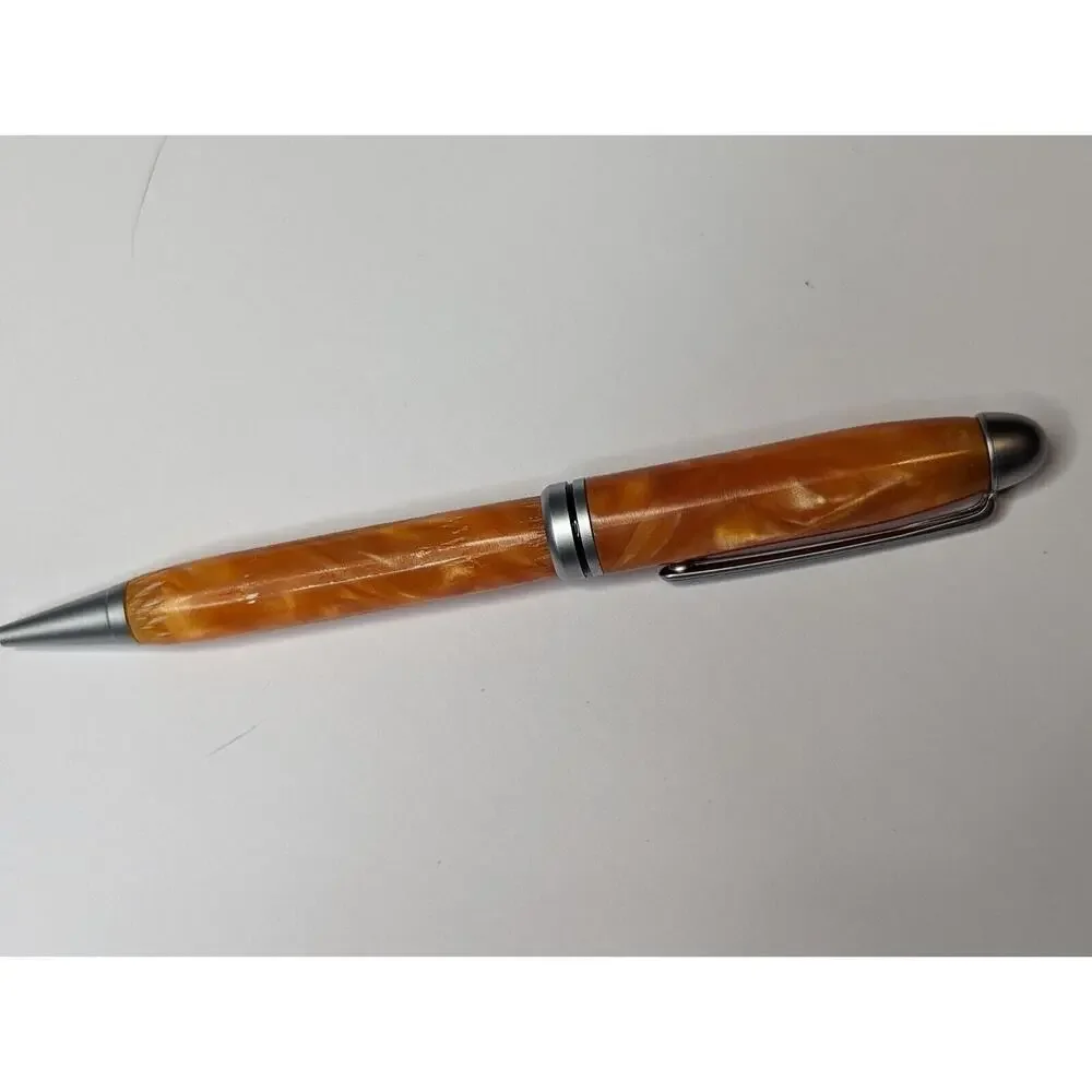 Graduate Twist Pen Satin Silver Finish Orange‎ Acrylic Body Hand Turned Pen